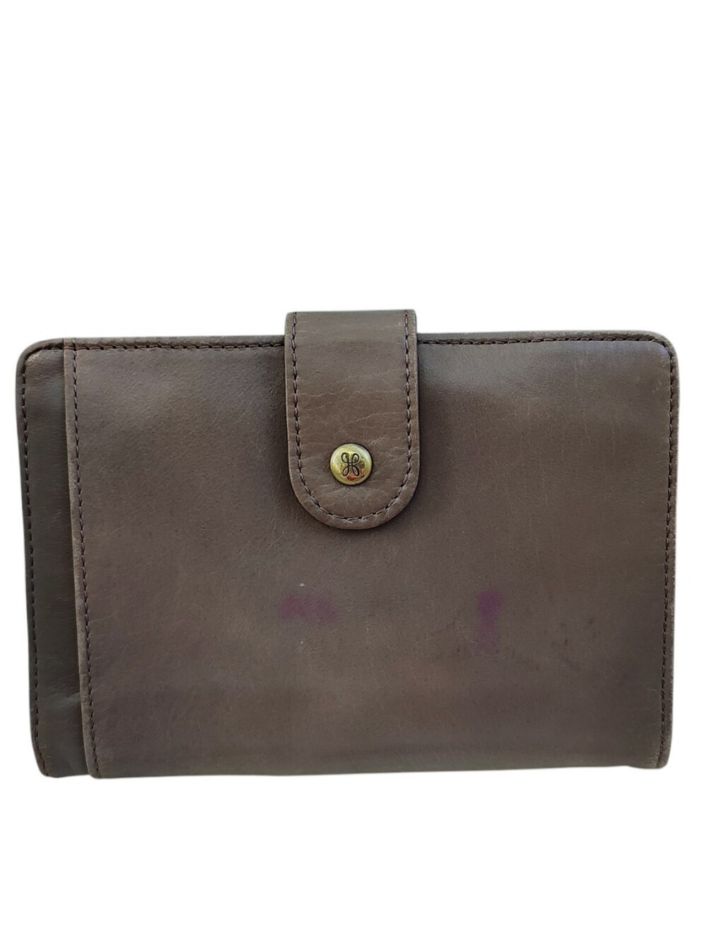HOBO Brown Leather Snap Wallet with Brass-Tone Logo Snap